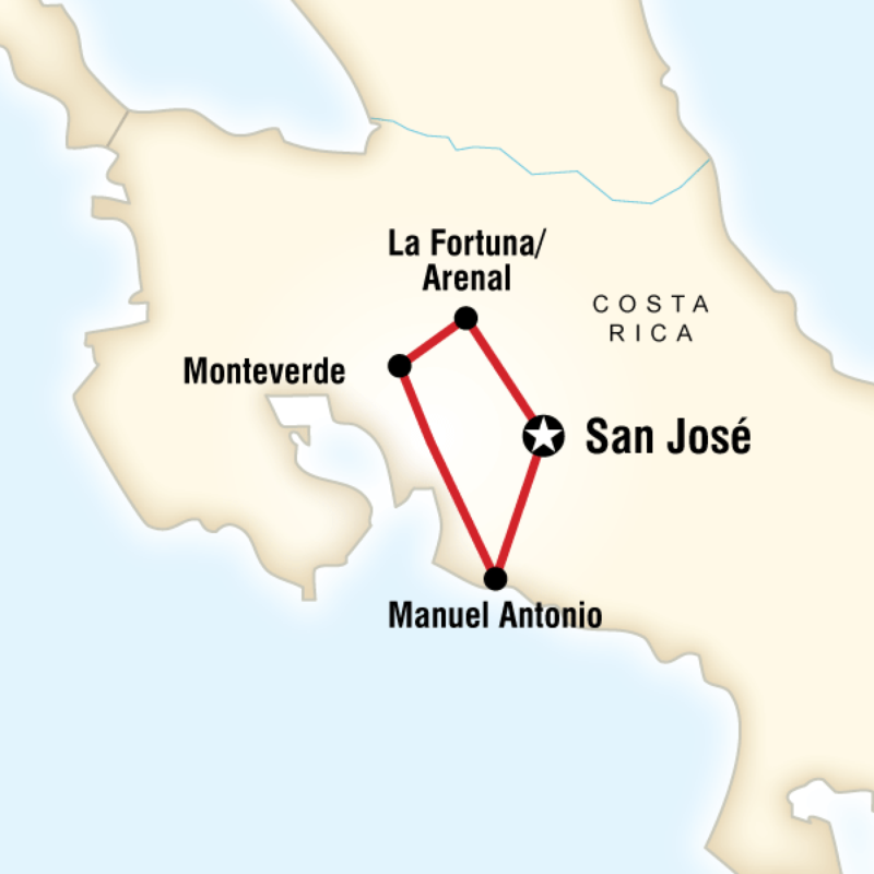 Route map for Natural Highlights of Costa Rica (CRNH)