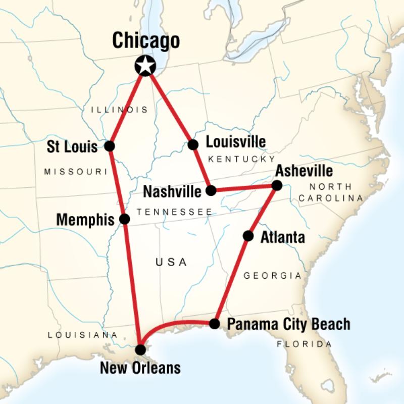Map of the route for Best of the Midwest