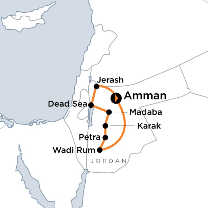 Map of the route for Wonders of Jordan