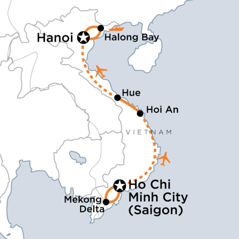 Route map for Cultural Treasures of Vietnam (AVDVD)