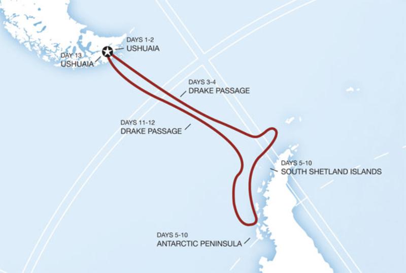 Map of the route for Antarctica Classic in Depth