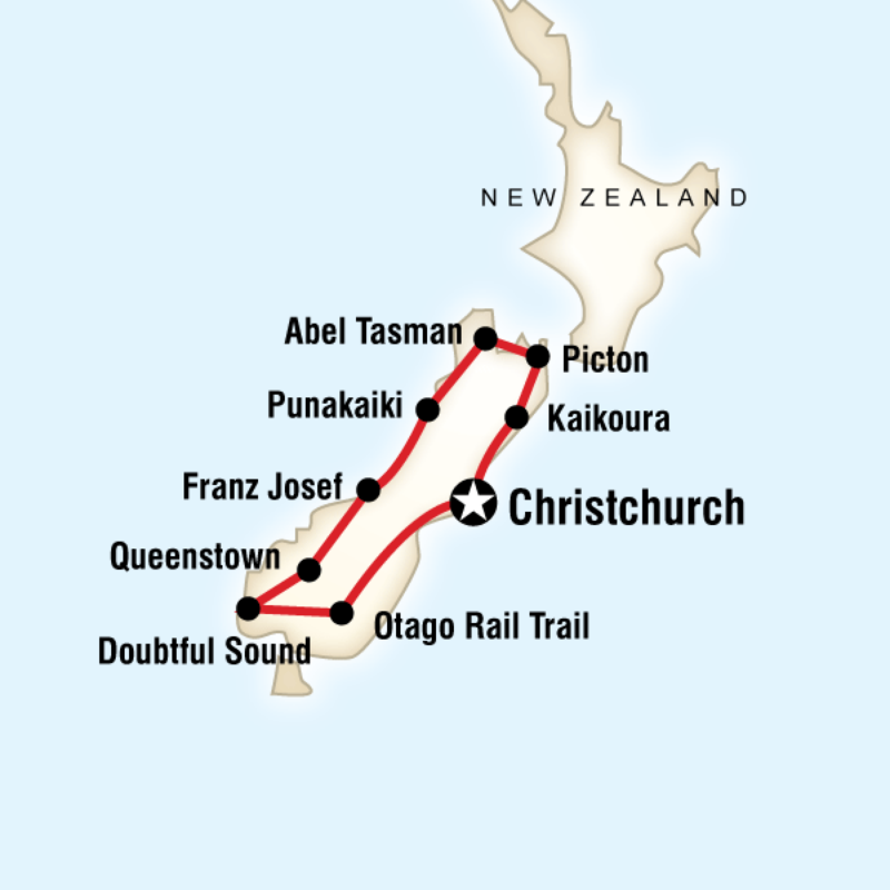 Map of the route for New Zealand—South Island Encompassed
