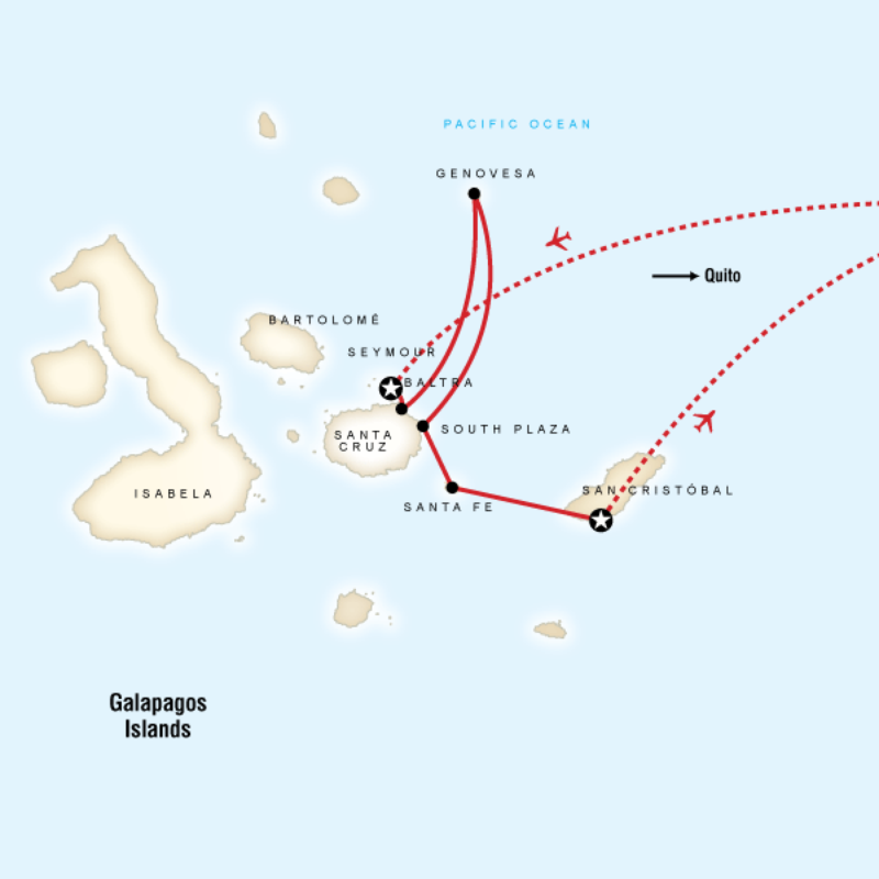 Map of the route for Uncover Galapagos - Northern and Central Islands