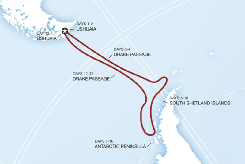 Map of the route for Antarctica Classic in Depth