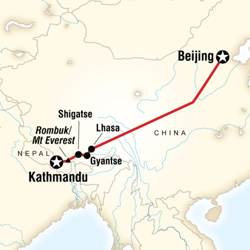 Route map for Tibet Adventure (ACTA)