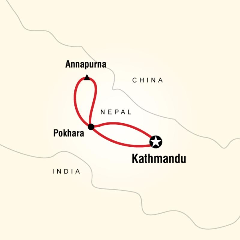 Map of the route for Annapurna Sanctuary