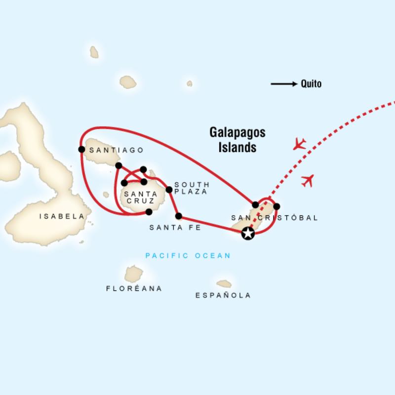 Map of the route for Explore Galapagos - Central and East Islands