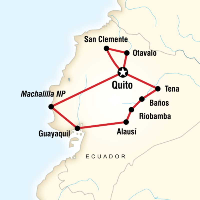 Route map for The Ecuador Experience (REE)