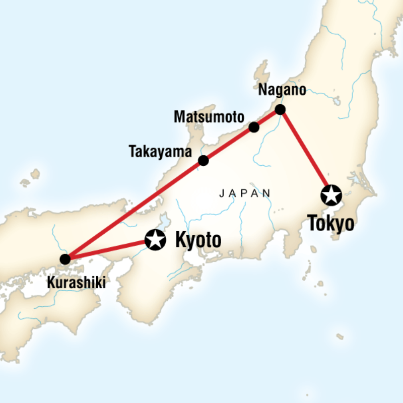 Map of the route for Backroads of Japan