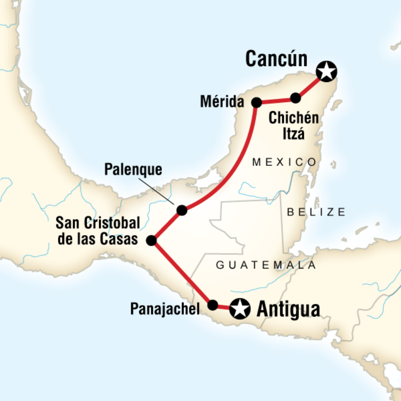Map of the route for Mayan Trail