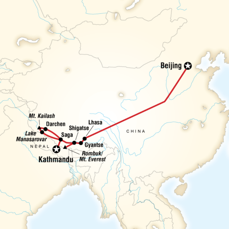 Map of the route for Tibet Encompassed