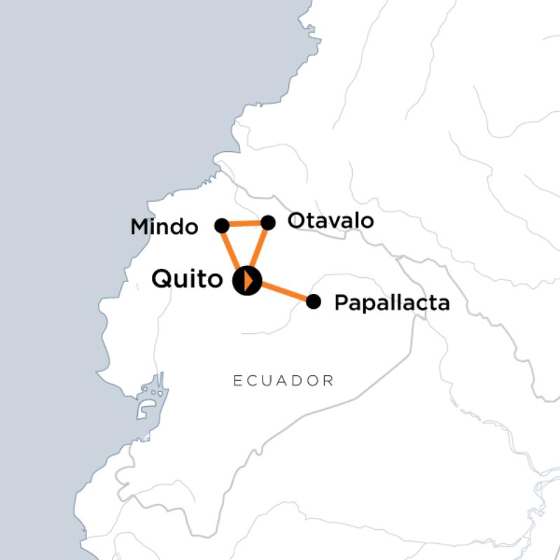 Map of the route for Ecuador Volcanoes & Cloud Forest