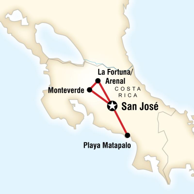 Map of the route for Volunteer Costa Rica