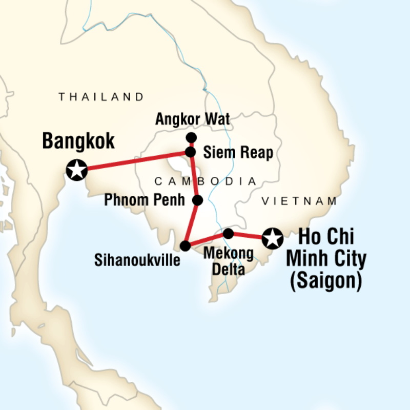 Route map for Cambodia on a Shoestring (ATRC)