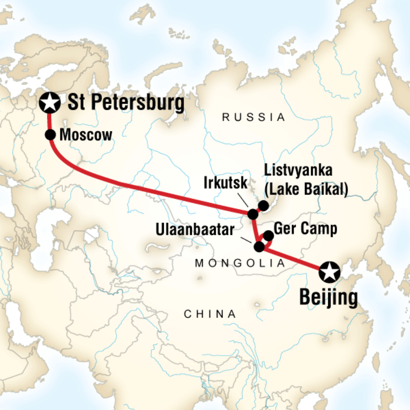 Map of the route for Trans Mongolian Adventure