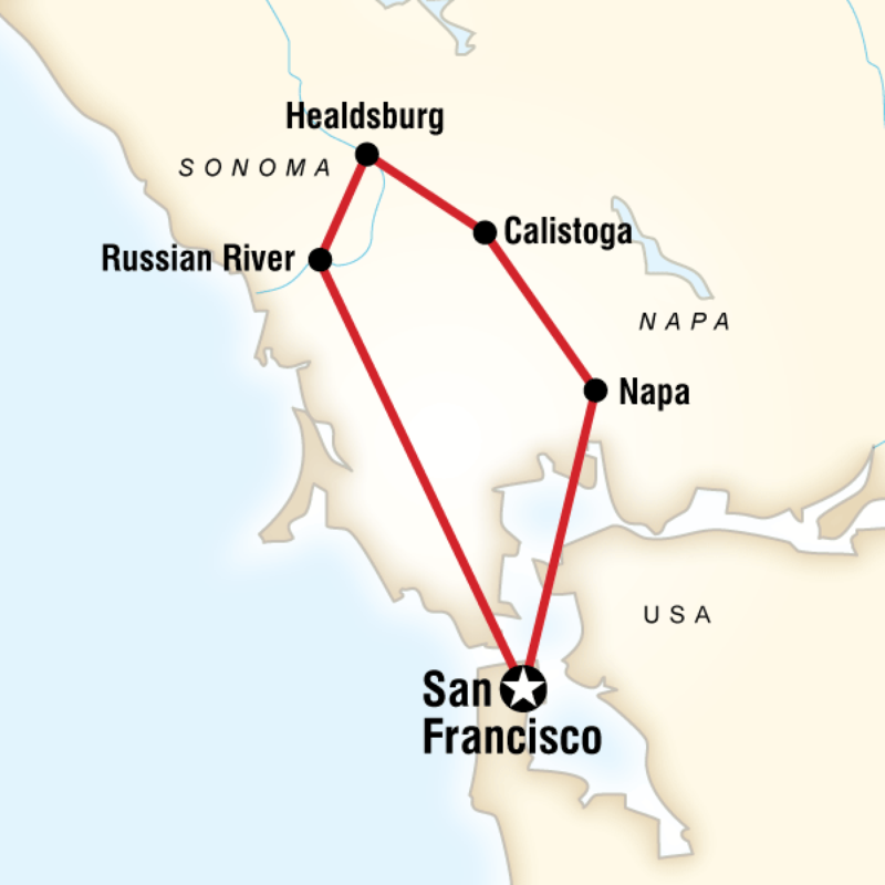 Map of the route for Napa Valley Active Escape