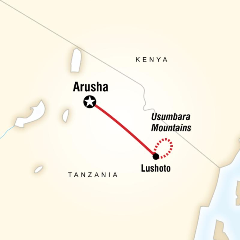 Map of the route for Usambara Mountain Cultural Trek
