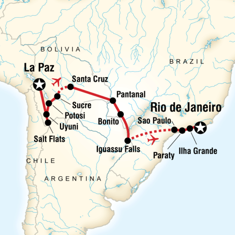 Map of the route for Andes to the Atlantic Experience