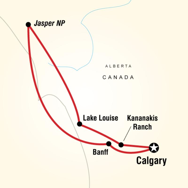 Route map for Canadian National Parks Family Adventure (NCFA)