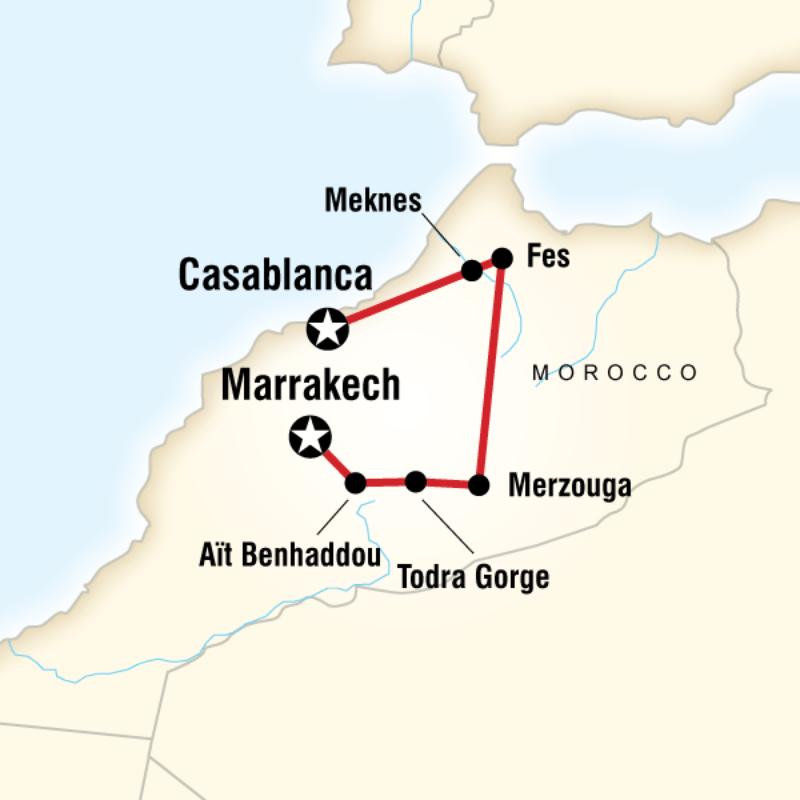 Map of the route for Morocco Kasbahs & Desert
