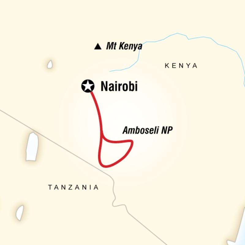 Map of the route for Amboseli Camping Safari