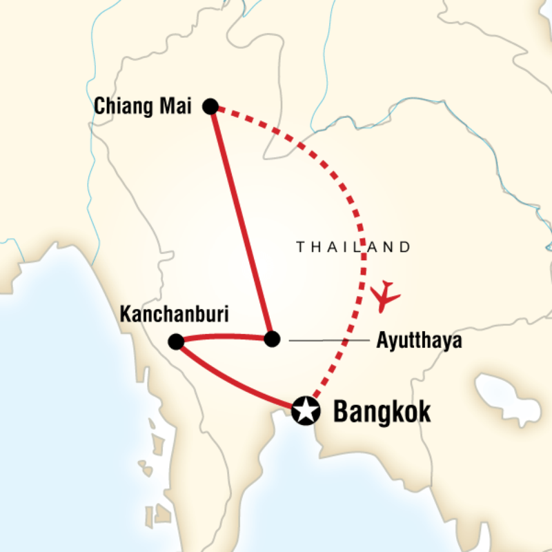 Map of the route for Highlights of Thailand