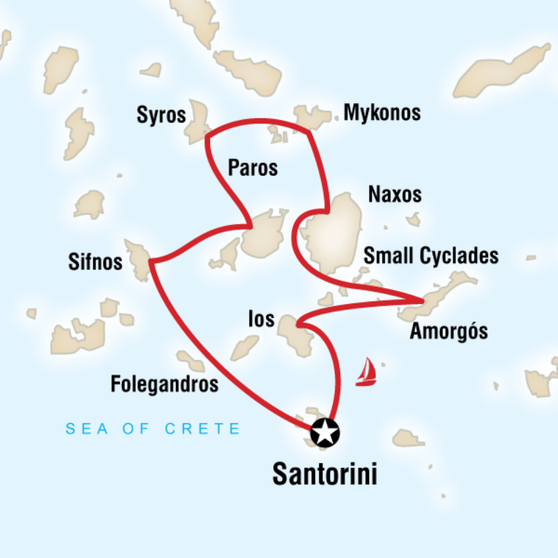 Route map for Greek Islands Sailing Adventure (Santorini to Santorini) (GVSS)