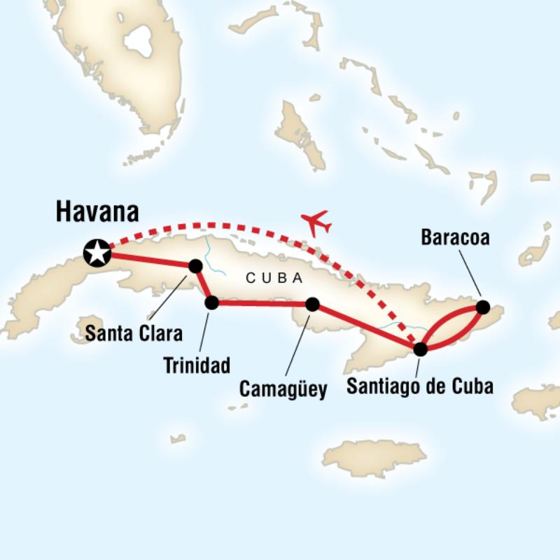 Map of the route for Cuba Colonial