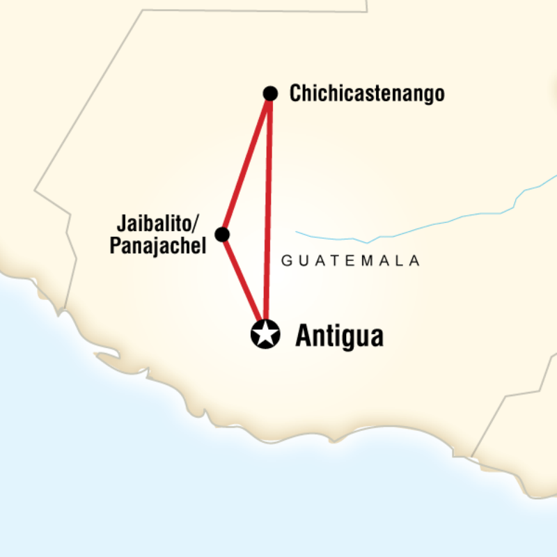 Map of the route for Semana Santa - Easter in Guatemala