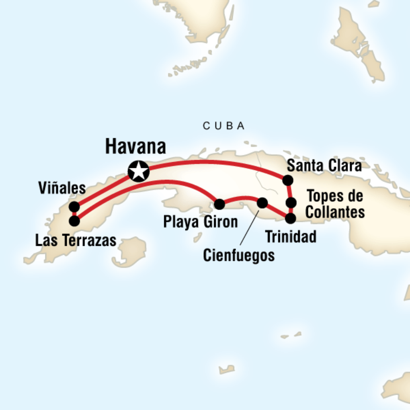 Map of the route for Cuba Family Adventure