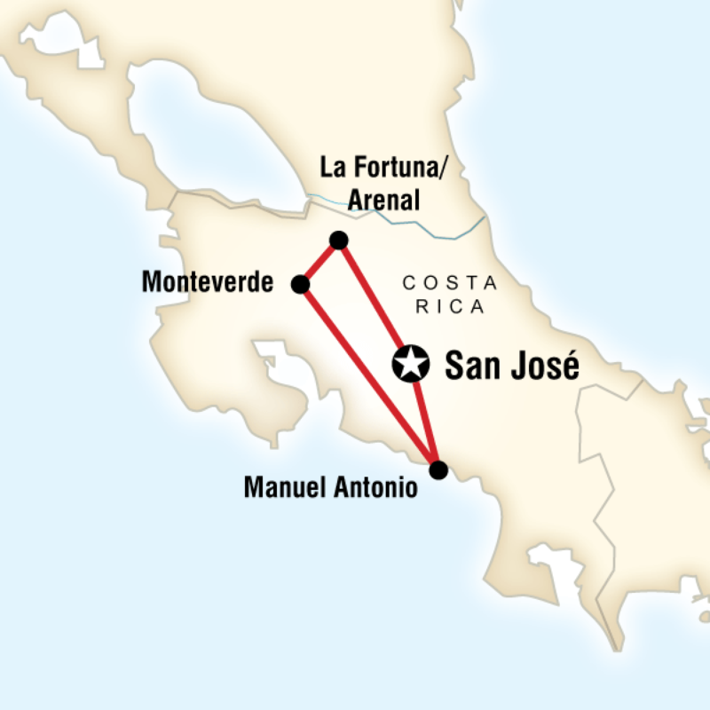 Map of the route for Costa Rica Pass - Route 4 Self Drive