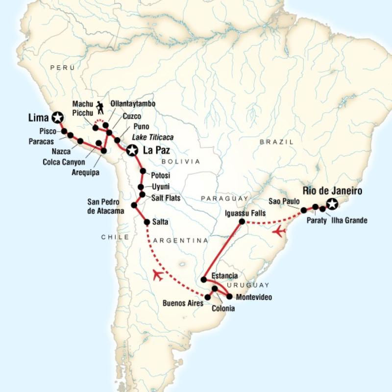 Map of the route for Rio to Lima Adventure