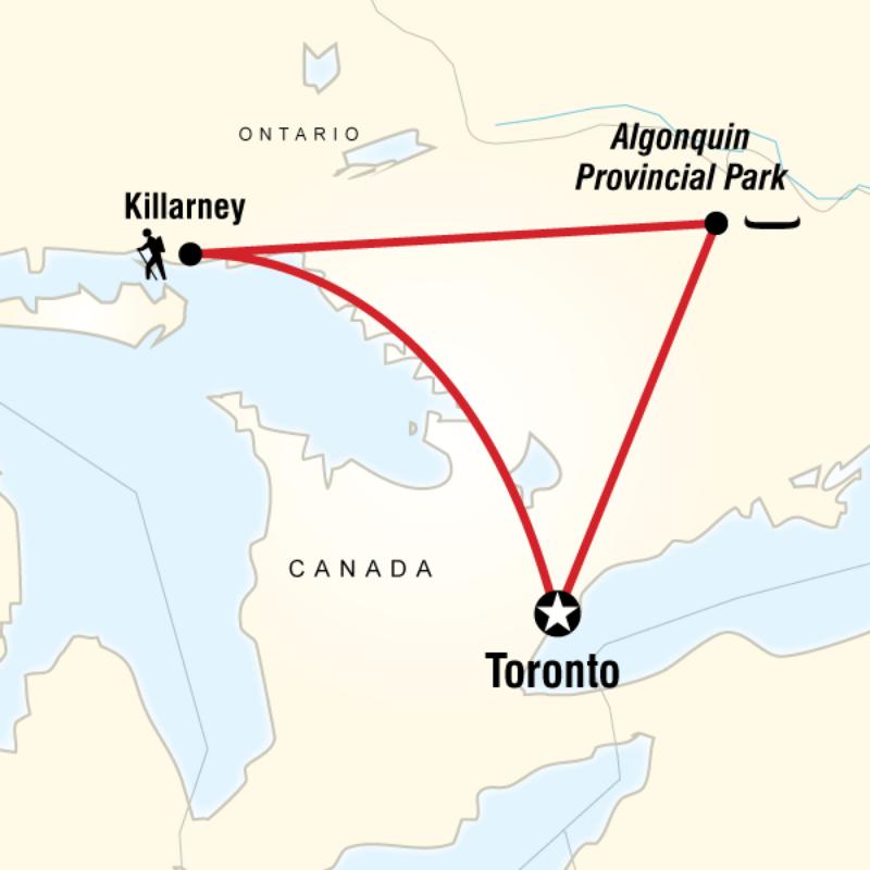 Map of the route for Northern Ontario Active Escape