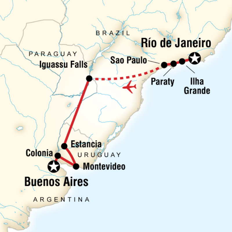 Map of the route for In Search Of Iguassu—Rio to Buenos Aires