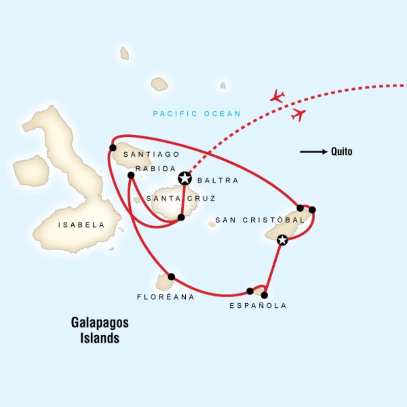 Map of the route for Explore Galapagos - Central Islands