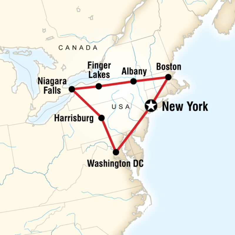 Map of the route for Tour East Coast USA