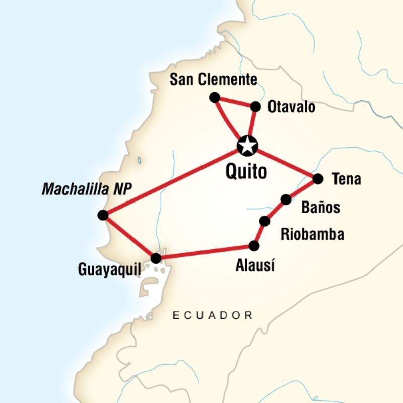 Map of the route for The Ecuador Experience