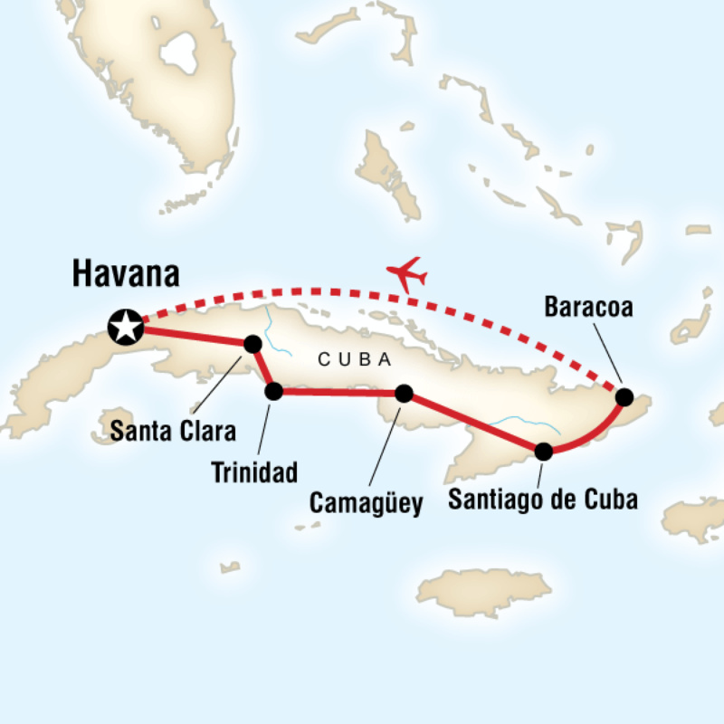 Map of the route for Cuba Colonial