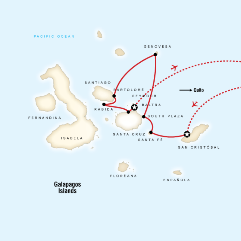 Map of the route for Voyage Galapagos - North and Central Islands