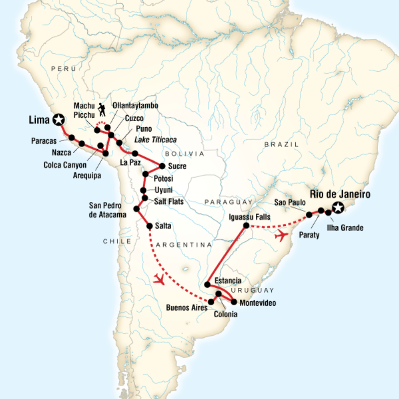 Route map for Lima to Rio Adventure (SPMR)