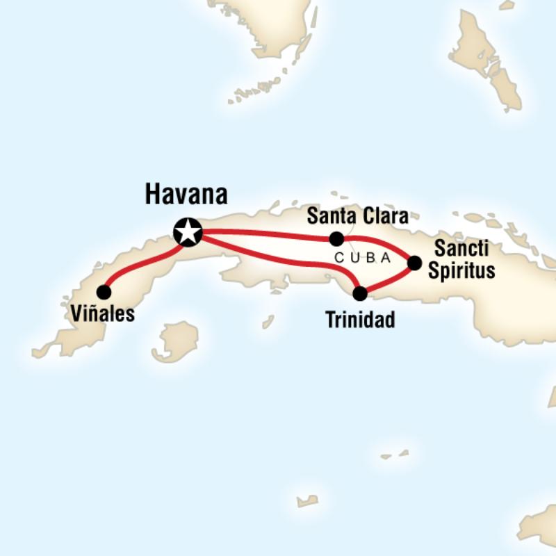 Map of the route for Cuba Explorer