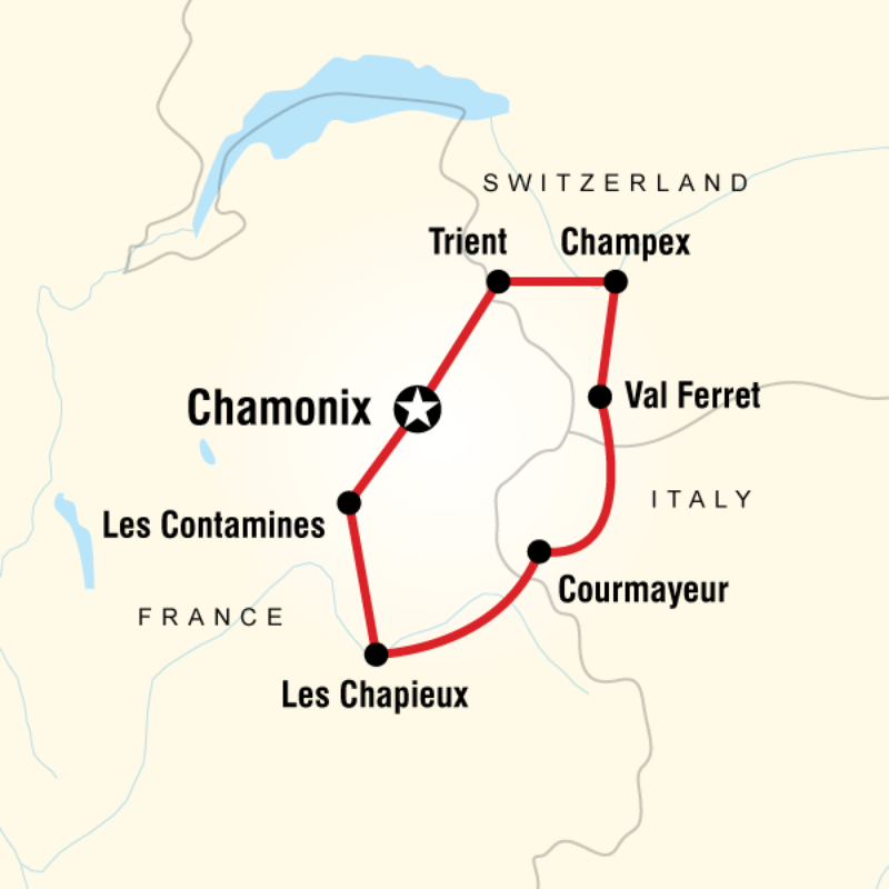 Map of the route for Trekking Mont Blanc