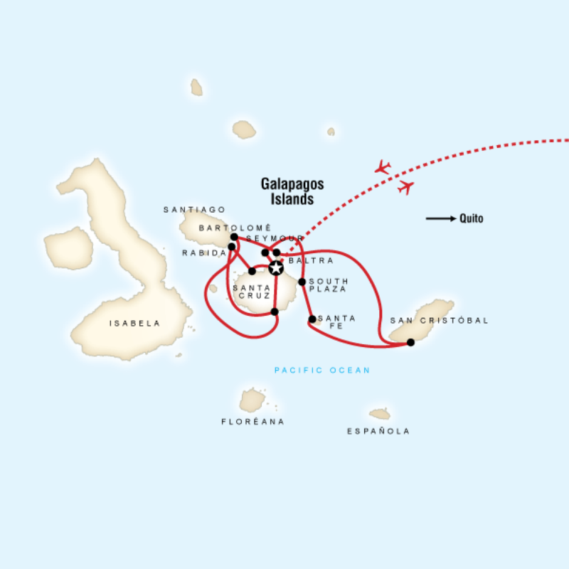 Route map for Explore Galapagos - Southern, Central and East Islands (EV10MD)