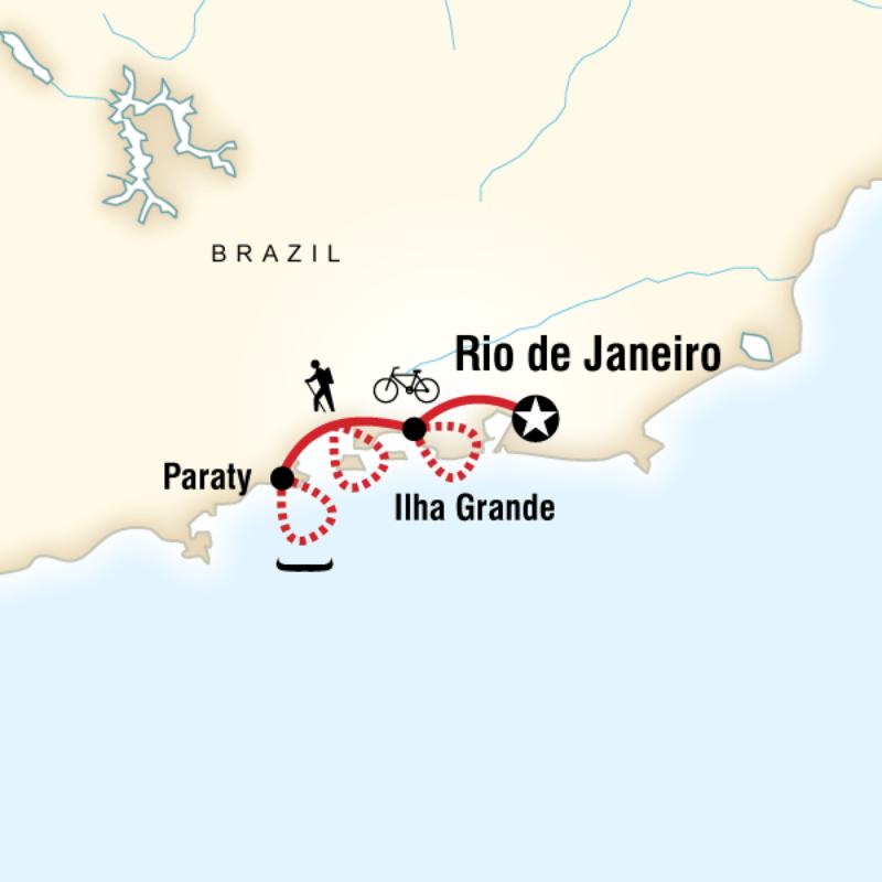 Map of the route for Brazil Hike, Bike & Kayak
