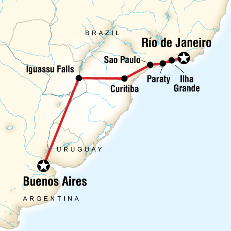 Map of the route for Brazil Football 2014—Buenos Aires to Rio