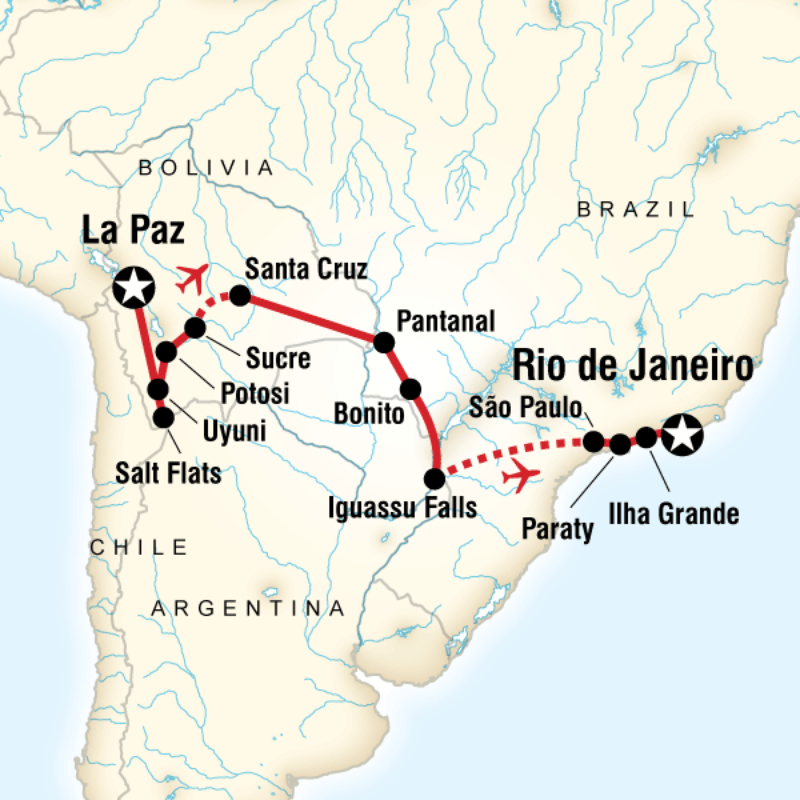 Route map for Andes to the Atlantic Experience (SXLR)
