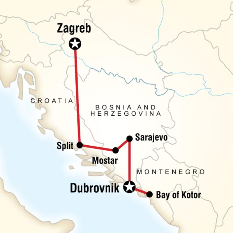Map of the route for Western Balkans Adventure