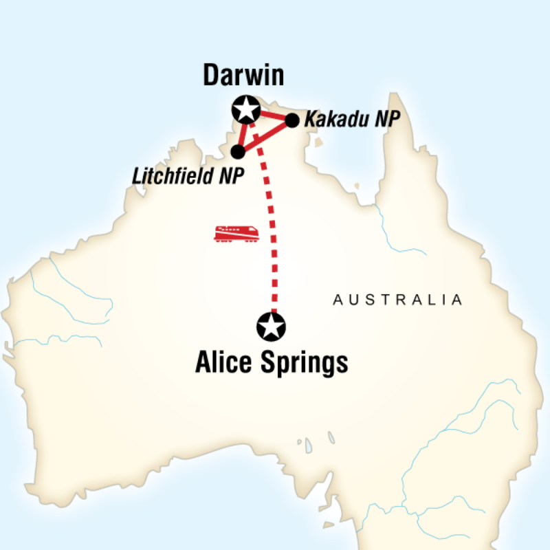 Route map for Up Top Down Under - Alice Springs to Darwin (OARD)
