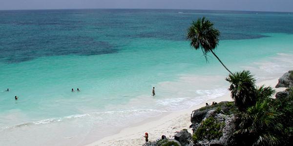 The beautiful crystal-clear waters of the Caribbean