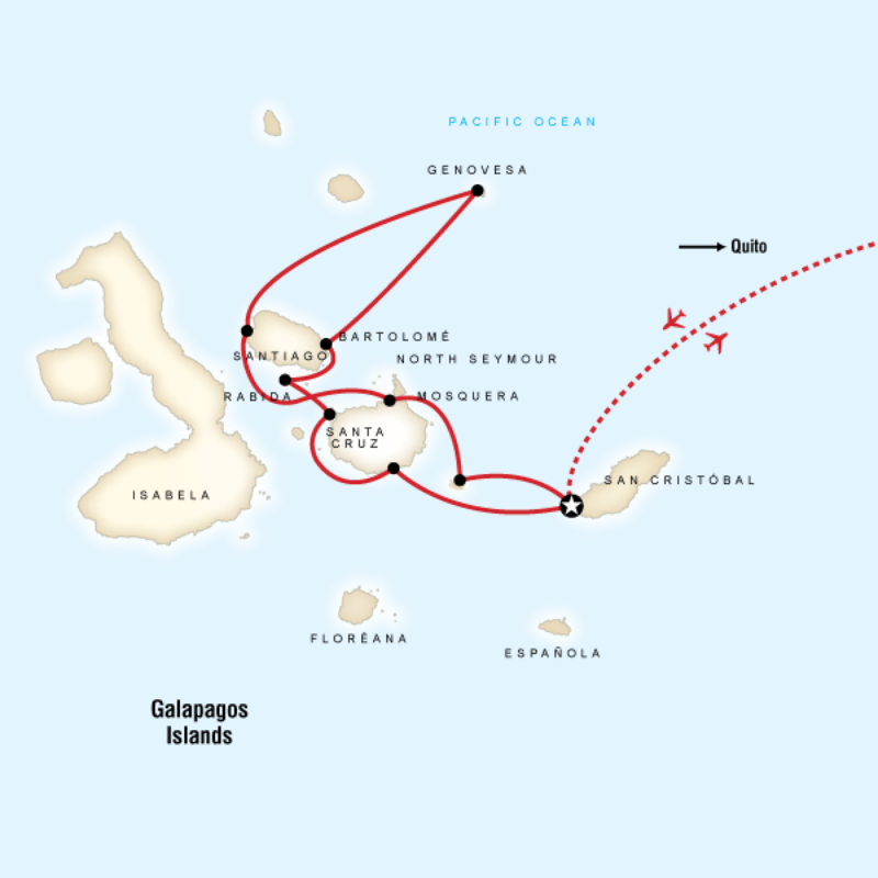 Route map for Discover Galapagos - Northern and Central Islands (EV10GB)